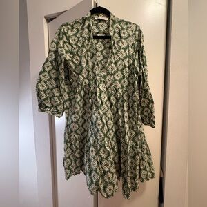 Zara Green and White Geometric Tunic